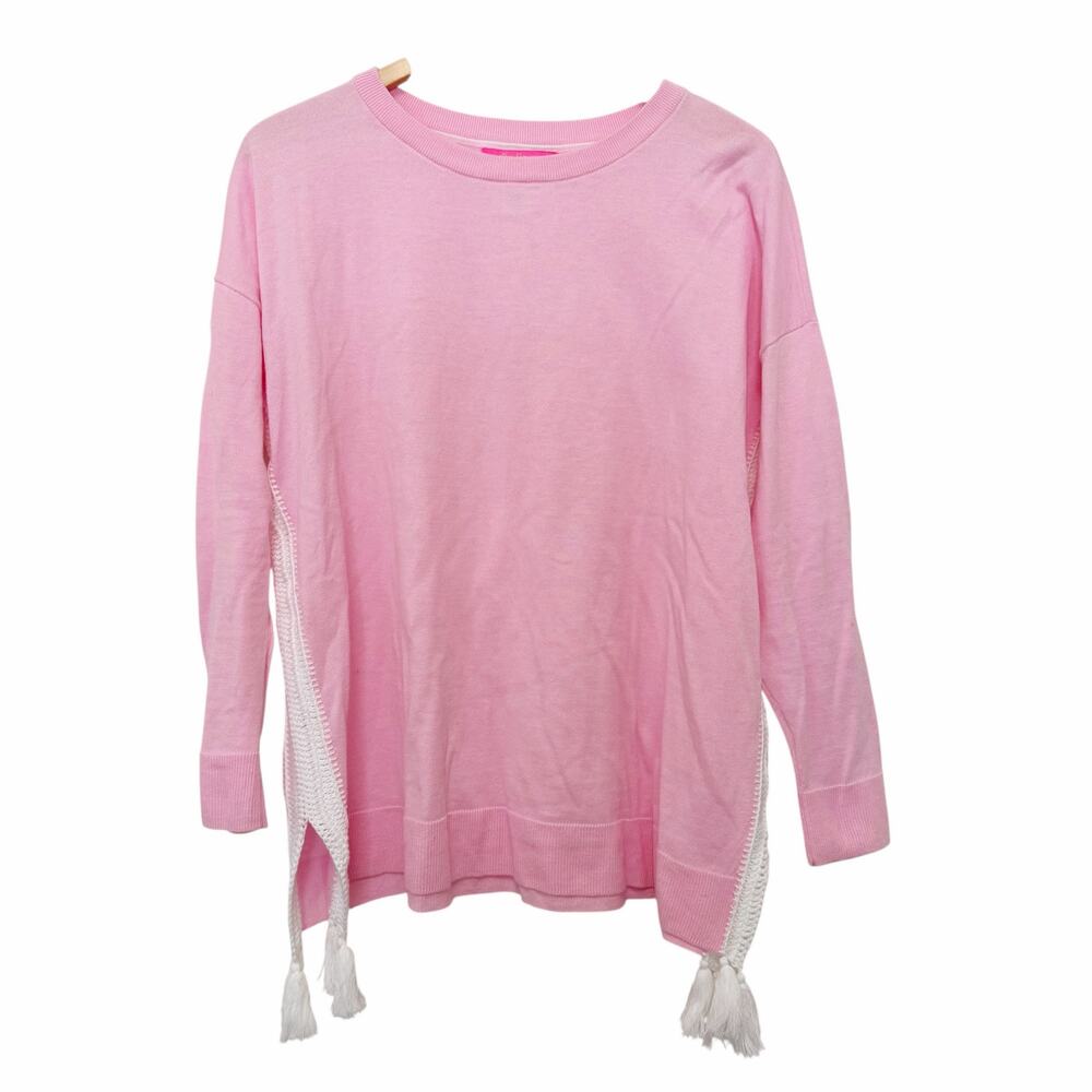 Lilly Pulitzer Pink Blossom Damara Coolmax Fringe Sweater Sz M